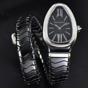 Serpenti Spiga SS 35MM BVF Black Ceramic Black Dial Diamond Bezel Quartz