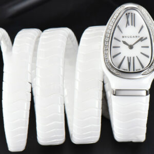 Serpenti Spiga SS 35MM BVF Polycyclic White Ceramic White Dial Diamond Bezel Quartz