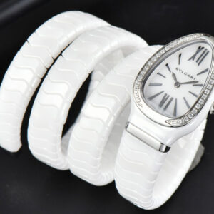 Serpenti Spiga SS 35MM BVF Polycyclic White Ceramic White Dial Diamond Bezel Quartz - Image 4
