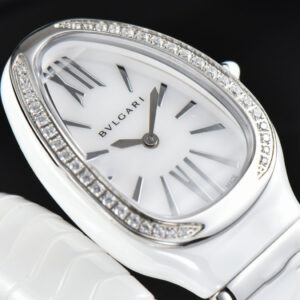Serpenti Spiga SS 35MM BVF Polycyclic White Ceramic White Dial Diamond Bezel Quartz - Image 8