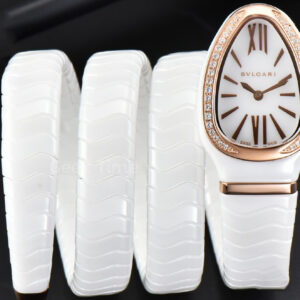 Serpenti Spiga RG 35MM BVF Polycyclic White Ceramic White Dial Diamond Bezel Quartz