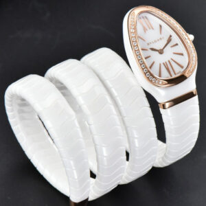 Serpenti Spiga RG 35MM BVF Polycyclic White Ceramic White Dial Diamond Bezel Quartz - Image 7