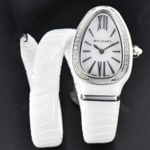 Serpenti Spiga SS 35MM BVF White Ceramic White Dial Diamond Bezel Quartz - Image 3