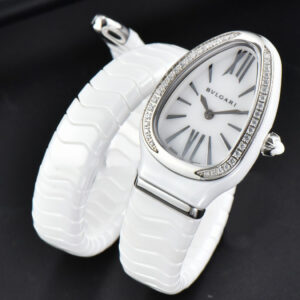 Serpenti Spiga SS 35MM BVF White Ceramic White Dial Diamond Bezel Quartz - Image 4