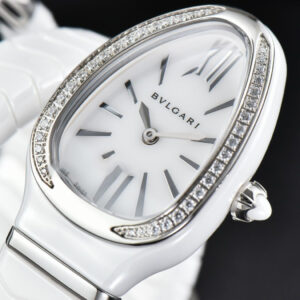 Serpenti Spiga SS 35MM BVF White Ceramic White Dial Diamond Bezel Quartz - Image 5