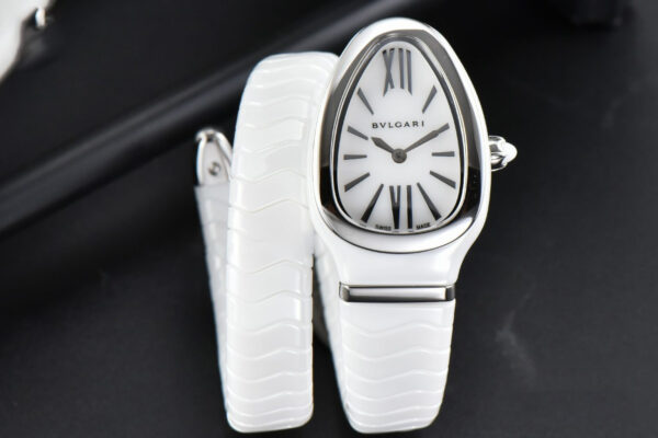 Serpenti Spiga SS 35MM BVF White Ceramic White Dial Quartz