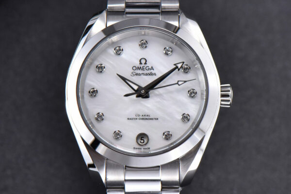 Aqua Terra 150M Ladies VSF 34MM White Dial Diamond Marker SS Bracelet A8800