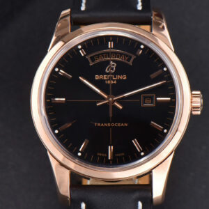 Transocean Day & Date V7F 43MM RG Black Dial Black Leather Strap Clone CA145