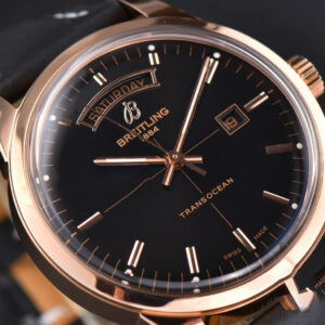 Transocean Day & Date V7F 43MM RG Black Dial Black Leather Strap Clone CA145 - Image 10