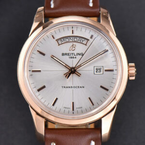 Transocean Day & Date V7F 43MM RG Silver Dial Brown Leather Strap Clone CA145