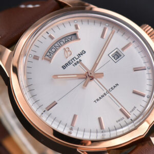 Transocean Day & Date V7F 43MM RG Silver Dial Brown Leather Strap Clone CA145 - Image 15