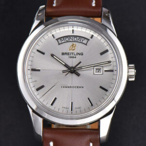 Transocean Day & Date V7F 43MM Silver Dial Brown Leather Strap Clone CA145