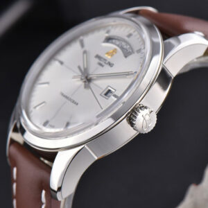 Transocean Day & Date V7F 43MM Silver Dial Brown Leather Strap Clone CA145 - Image 2