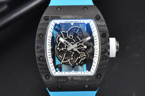 RM055 42.7mm Bubba Watson ZF Black NTPT White Skeleton Dial Blue Rubber Strap NH05