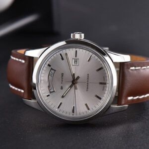 Transocean Day & Date V7F 43MM Silver Dial Brown Leather Strap Clone CA145 - Image 6