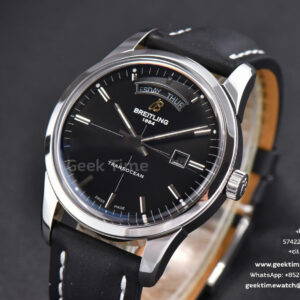 Transocean Day & Date V7F 43MM Black Dial Black Leather Strap Clone CA145 - Image 4