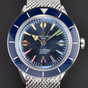 SuperOcean Heritage 42mm SS GF Blue Ceramic Blue Dial Rainbow Marker Mesh Bracelet A2824