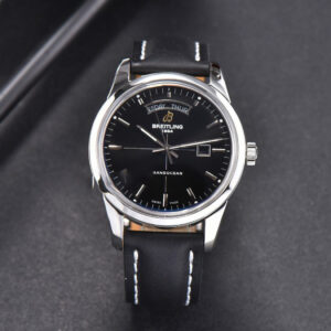 Transocean Day & Date V7F 43MM Black Dial Black Leather Strap Clone CA145 - Image 13