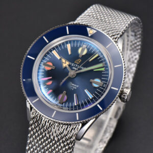 SuperOcean Heritage 42mm SS GF Blue Ceramic Blue Dial Rainbow Marker Mesh Bracelet A2824 - Image 16