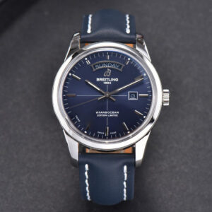 Transocean Day & Date V7F 43MM Blue Dial Black Leather Strap Clone CA145 - Image 11