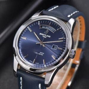 Transocean Day & Date V7F 43MM Blue Dial Black Leather Strap Clone CA145 - Image 13