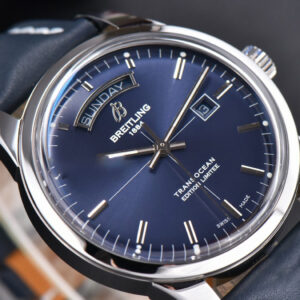 Transocean Day & Date V7F 43MM Blue Dial Black Leather Strap Clone CA145 - Image 18