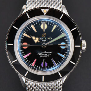 SuperOcean Heritage 42mm SS GF Black Ceramic Black Dial Rainbow Marker Mesh Bracelet A2824
