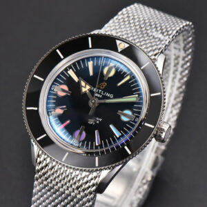 SuperOcean Heritage 42mm SS GF Black Ceramic Black Dial Rainbow Marker Mesh Bracelet A2824 - Image 19
