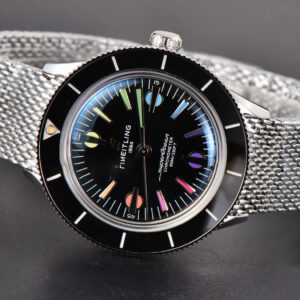SuperOcean Heritage 42mm SS GF Black Ceramic Black Dial Rainbow Marker Mesh Bracelet A2824 - Image 28