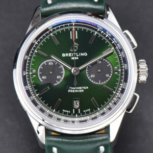 Premier B01 Chrono GF 42MM Green Dial Green Leather Strap A7750