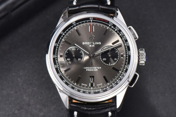 Premier B01 Chrono GF 42MM Gray Dial Black Leather Strap A7750