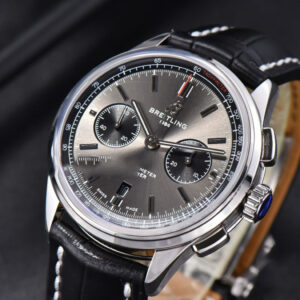 Premier B01 Chrono GF 42MM Gray Dial Black Leather Strap A7750 - Image 7