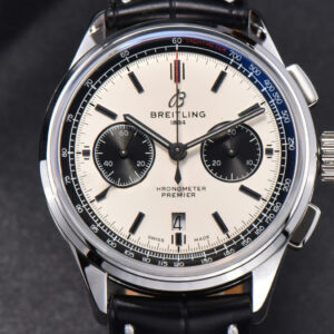 Premier B01 Chrono GF 42MM White Dial Black Subdial Black Leather Strap A7750