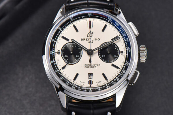 Premier B01 Chrono GF 42MM White Dial Black Subdial Black Leather Strap A7750