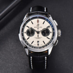 Premier B01 Chrono GF 42MM White Dial Black Subdial Black Leather Strap A7750 - Image 10