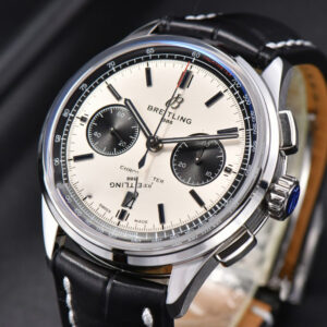Premier B01 Chrono GF 42MM White Dial Black Subdial Black Leather Strap A7750 - Image 11