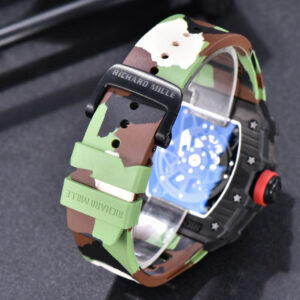 RM035-02 KVF Skeleton Dial Red on Green Camouflage Rubber Strap MIYOTA8215 V3 - Image 9