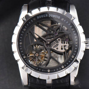 Excalibur SS JBF 45MM Black Crown Skeleton Dial Black Croc Leather Strap A2136 Tourbillon