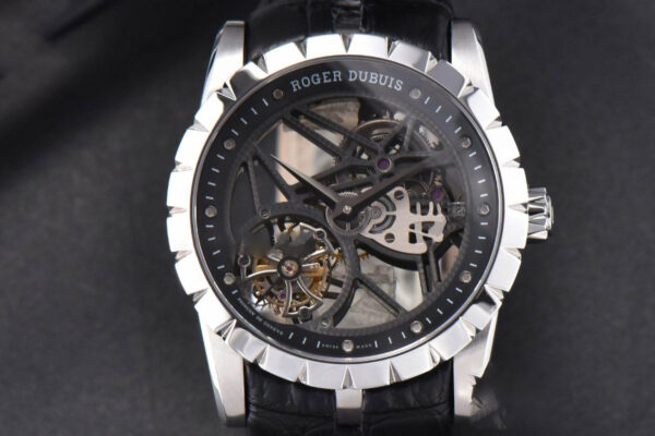 Excalibur SS JBF 45MM Black Crown Skeleton Dial Black Croc Leather Strap A2136 Tourbillon