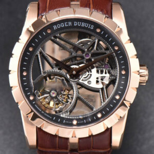 Excalibur RG JBF 45MM Black Crown Skeleton Dial Brown Croc Leather Strap A2136 Tourbillon