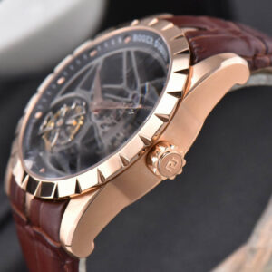 Excalibur RG JBF 45MM Black Crown Skeleton Dial Brown Croc Leather Strap A2136 Tourbillon - Image 3