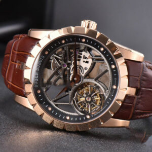 Excalibur RG JBF 45MM Black Crown Skeleton Dial Brown Croc Leather Strap A2136 Tourbillon - Image 6