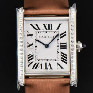 Tank Must Large 33.7×25.5mm Diamond K11F White Dial Brown Smooth Calf Strap Quartz