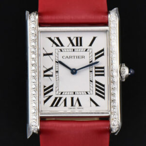 Tank Must Large 33.7×25.5mm Diamond K11F White Dial Red Smooth Calf Strap Quartz
