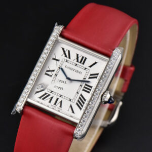 Tank Must Large 33.7×25.5mm Diamond K11F White Dial Red Smooth Calf Strap Quartz - Image 12