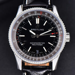 Navitimer TF 38MM SS Black Dial Gray Bezel Black Leather Strap A2824
