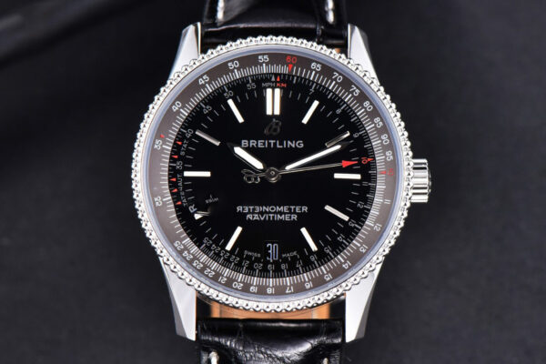 Navitimer TF 38MM SS Black Dial Gray Bezel Black Leather Strap A2824