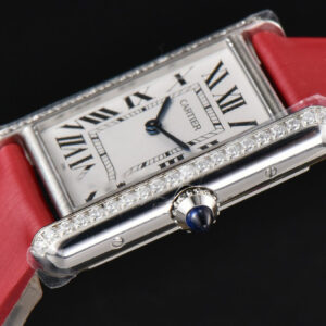 Tank Must Large 33.7×25.5mm Diamond K11F White Dial Red Smooth Calf Strap Quartz - Image 17