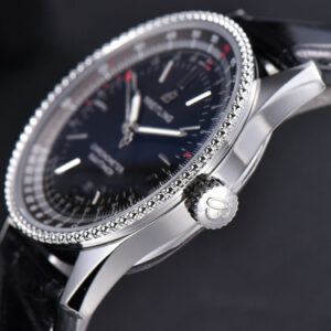 Navitimer TF 38MM SS Black Dial Gray Bezel Black Leather Strap A2824 - Image 6