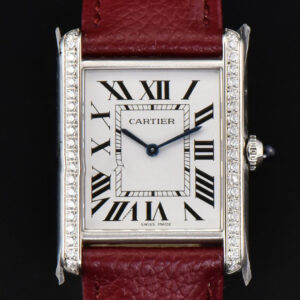 Tank Must Large 33.7×25.5mm Diamond K11F White Dial Red Litchi Grained Strap Quartz